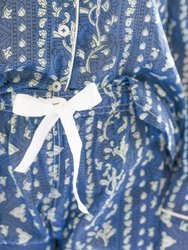 Myra Indigo Print Women's Nightwear Long Sleeve Shirt and Pajama Set
