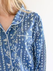 Myra Indigo Print Women's Nightwear Long Sleeve Shirt and Pajama Set