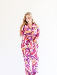 Myra Peri Tie-Dye Print Women's Nightwear Long Sleeve Shirt and Pajama Set - Peri Tie-Dye