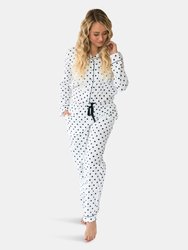 Myra Women's Long Sleeve Shirt & Pajama Set - Black and White Classic Dots
