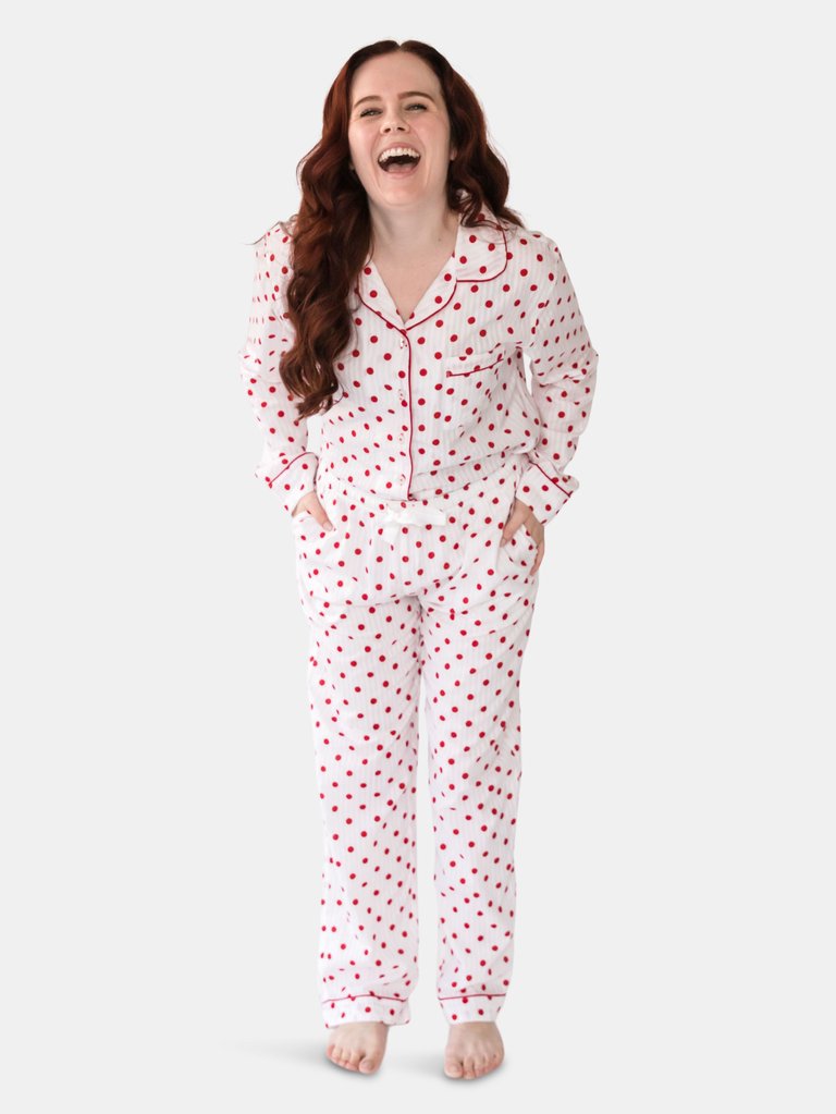 Myra Women's Long Sleeve Shirt & Pajama Set - Seersucker Dots