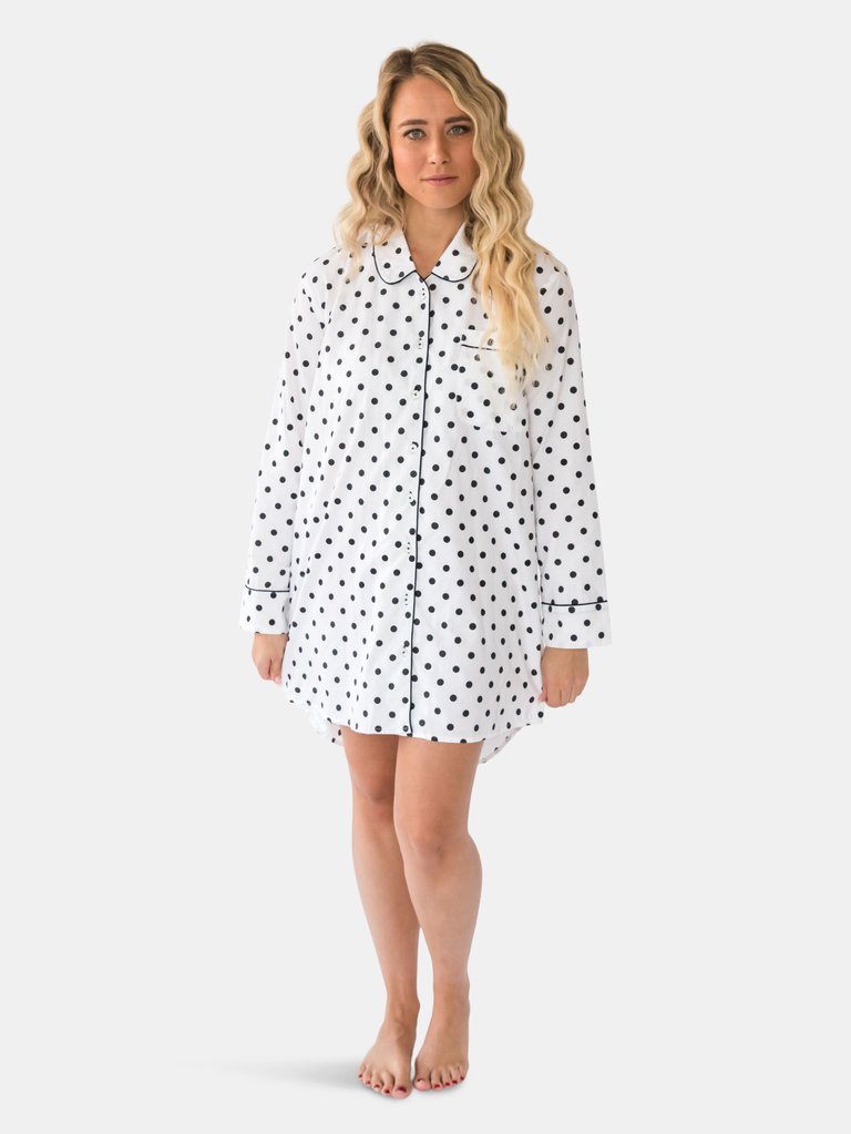 Sara Women's Night Shirt - Black and White Classic Dots