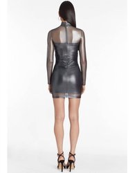 Long Sleeve Dominque Mini Dress In Metalic Mesh