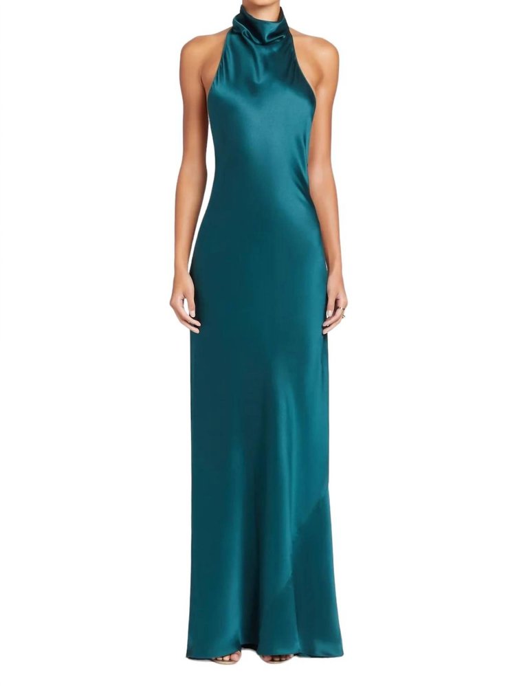 Rainier Silk Gown In Conifer - Conifer