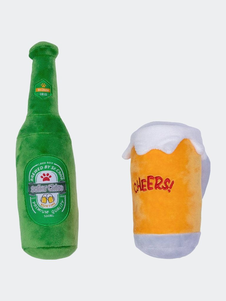 Beer-Cheers Crinkle and Squeaky Plush Dog Toy Combo Gift Set