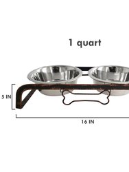 Country Living Elevated Rustic Design Dog Bone Feeder with 2 Stainless Steel Bowls