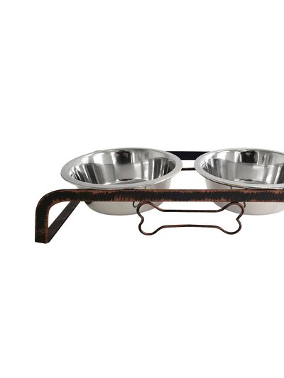 American Pet Supplies Country Living Elevated Rustic Design Dog Bone Feeder with 2 Stainless Steel Bowls product