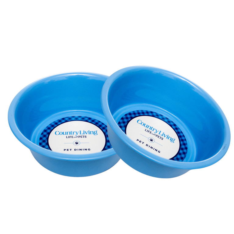 Country Living Set of 2 Non-Slip Durable Powder Coated Stainless Steel Heavy Dog Bowls - Blue