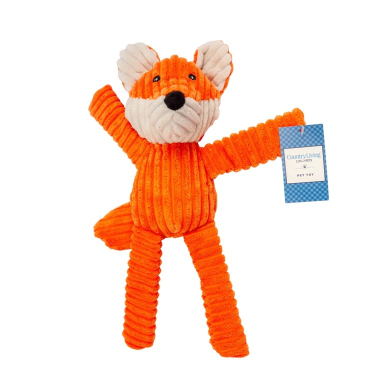 Country Living Victor The Fox Corduroy Squeaker Plush Dog Chew Toy - Orange