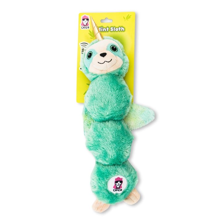 Mint Sloth Skinny Squeaking Plush Dog Toy