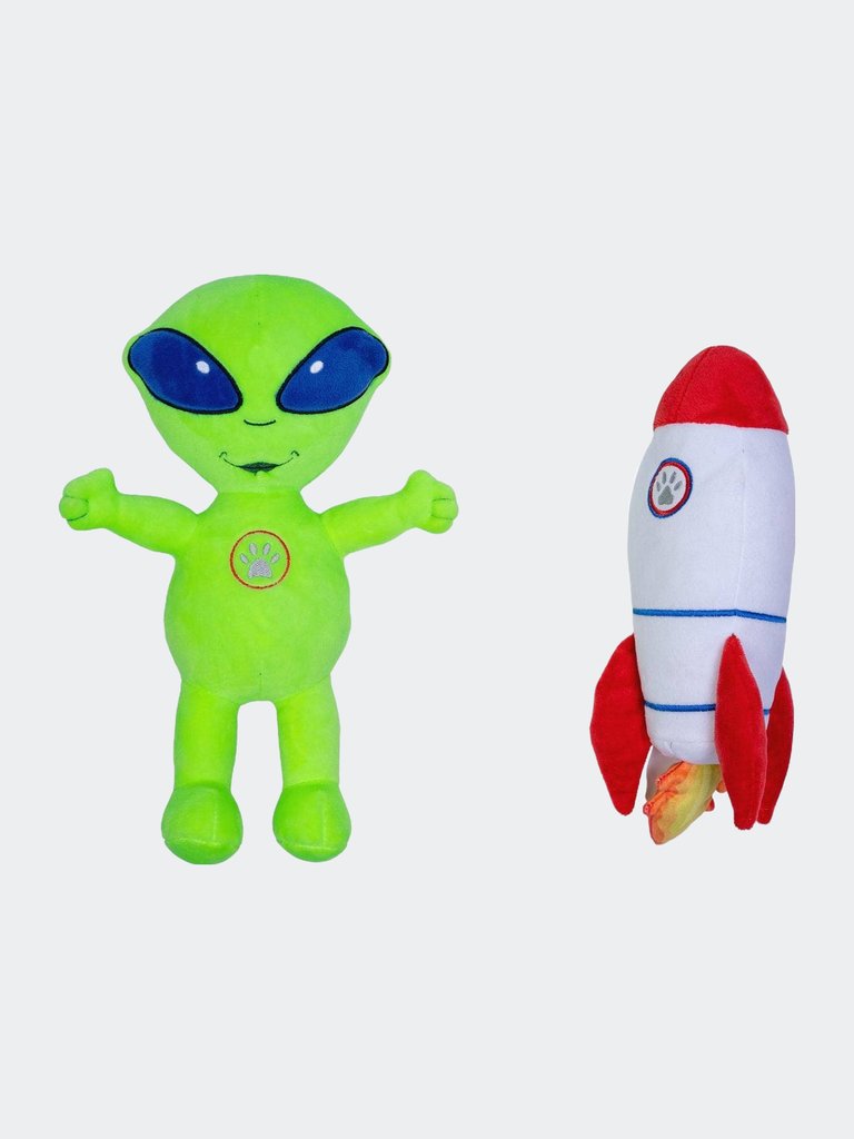 Out of this World Crinkle and Squeaky Plush Dog Toy Combo - Red/Green