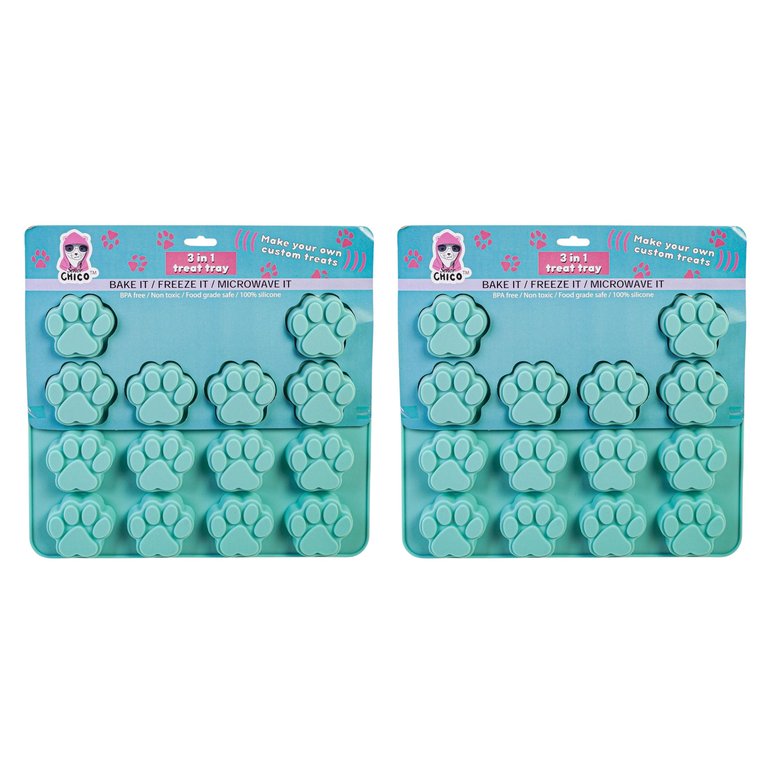 Paw Print 3 In 1 Silicone Baking Treat Tray - 2 Pack - Green