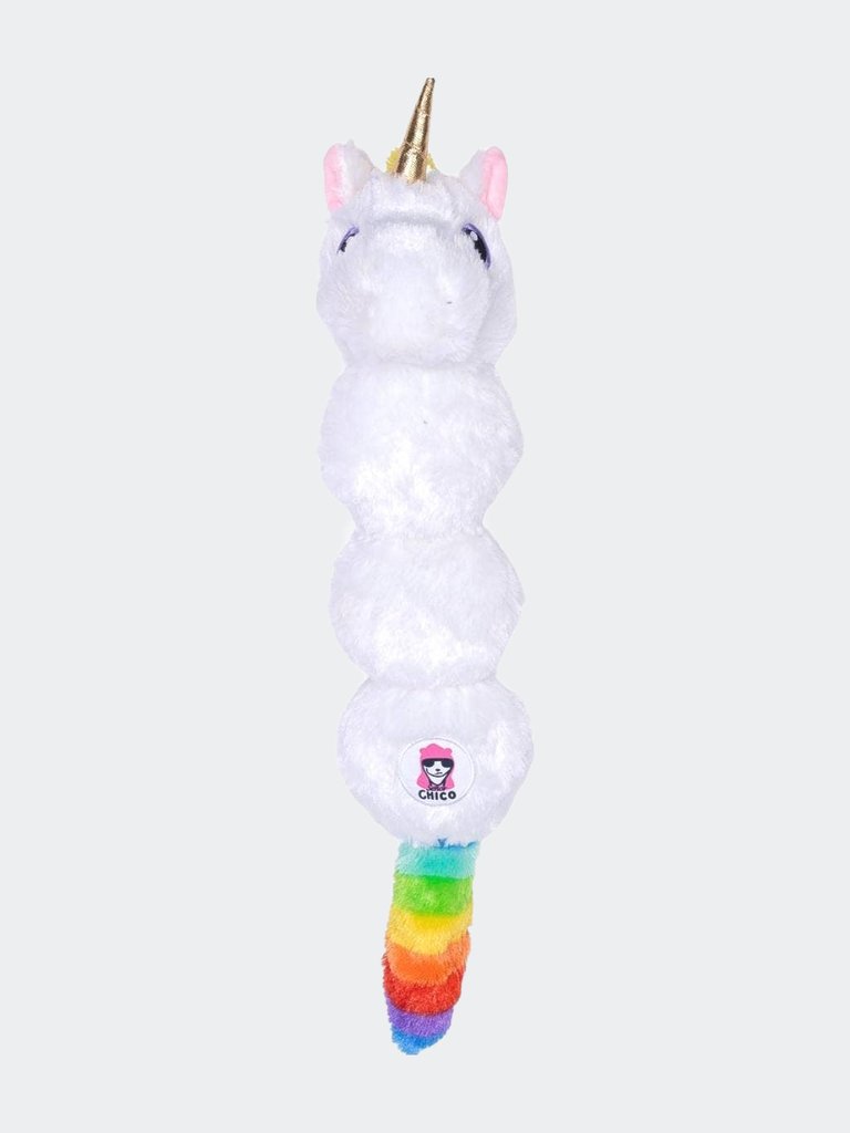 Rainbow Unicorn Skinny Squeaking Plush Dog Toy