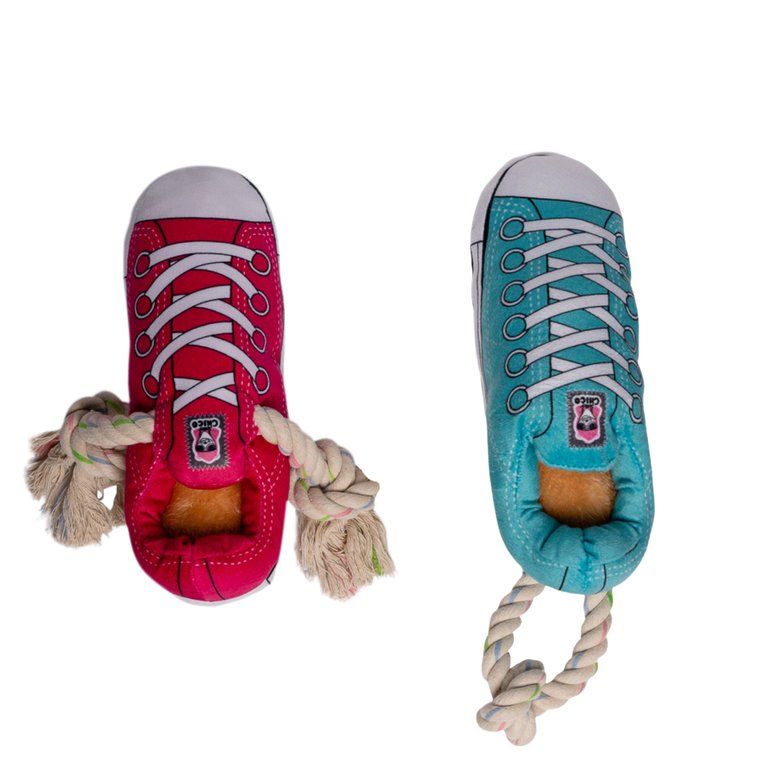 Squeaking Comfort Plush Sneaker Dog Toy Set - Pink/Blue - Pink/Blue