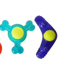Tennis Ball Dog Toy Variety Pack (Boomerang, 3-Bone Squeaker, Orange Squeaker)