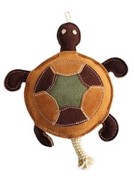 Vegan Leather Patchwork Turtle - Dog Chew Toy - Brown