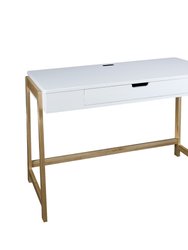 Neorustic Smart Desk With USB Ports, Solid American Maple Legs - White/Natural