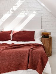 Linen waffle bed throw in Terracotta