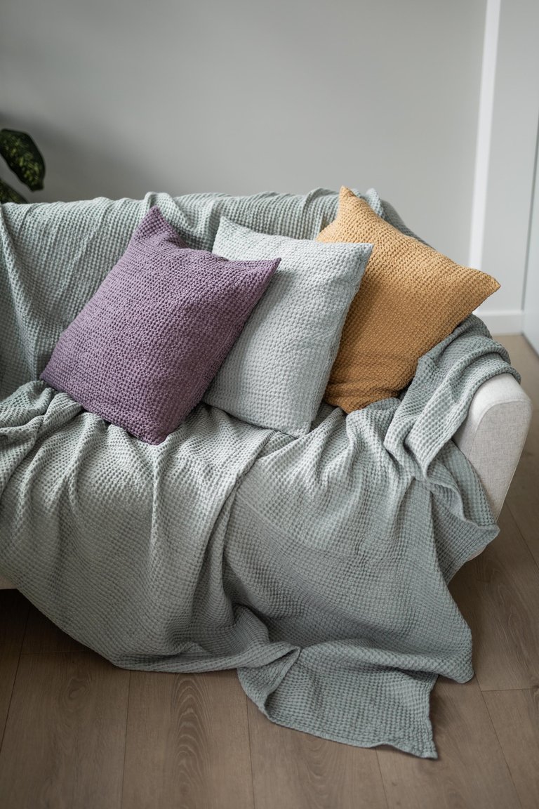 Linen waffle blanket in Sage Green