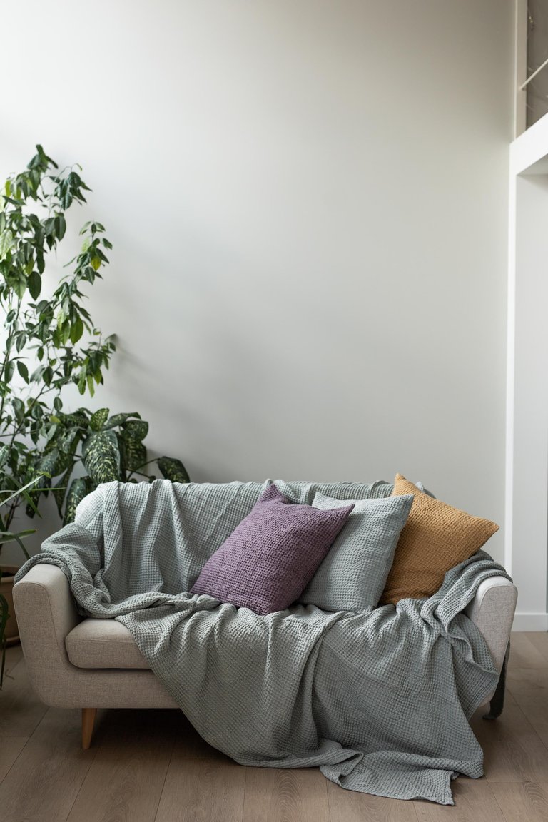 Linen waffle blanket in Sage Green - Sage Green