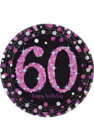 Amscan Sparkling Pink Celebration 60th Birthday Party Plates (Pack of 8) (Black/Pink) (One Size) - Black/pink