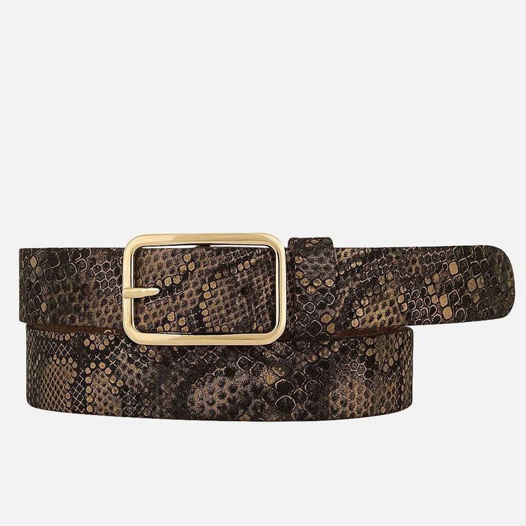 30601 Carin | Metallic Snake Print Leather Belt - Gold