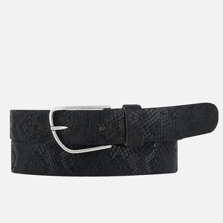 30602 Carli | Silver Black Snake Leather Belt - Black Silver