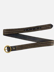 35056 Soraya, Studded Leather Belt With Gold Round Buckle