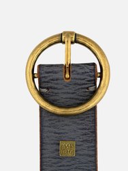 35056 Soraya, Studded Leather Belt With Gold Round Buckle