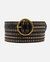 35056 Soraya, Studded Leather Belt With Gold Round Buckle - Black