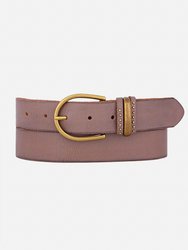 35068 Norine Classic Leather Belt With Adorned Metal Keeper - Mud