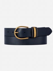 35068 Norine Classic Leather Belt With Adorned Metal Keeper - Black