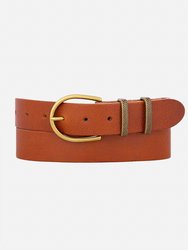 35069 Pieta Classic Leather Belt With Metal Keeper - Cognac
