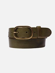 35075 Marin Statement Buckle Leather Belt - Olive