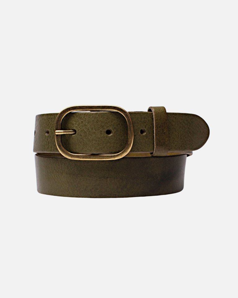 35075 Marin Statement Buckle Leather Belt - Olive