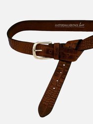 35503 Carlijne | Cognac Croc Еmbossed Leather Belt