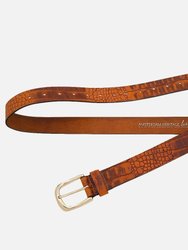 35503 Carlijne | Cognac Croc Еmbossed Leather Belt