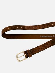 35503 Carlijne | Cognac Croc Еmbossed Leather Belt