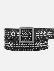 40029 Ezra | Studded Black Leather Belt With Square Buckle - Black