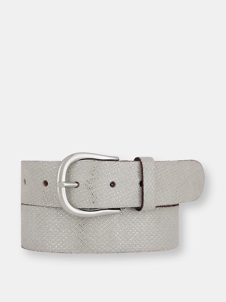 40604 Ela | Metallic Silver White Leather Belt - Silver White