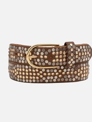 Alissa | Embellished Studded Leather Belt - Brown