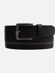 Aren | Center Stitched Leather Belt - Black