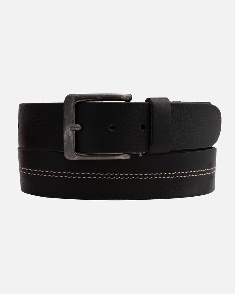Aren | Center Stitched Leather Belt - Black