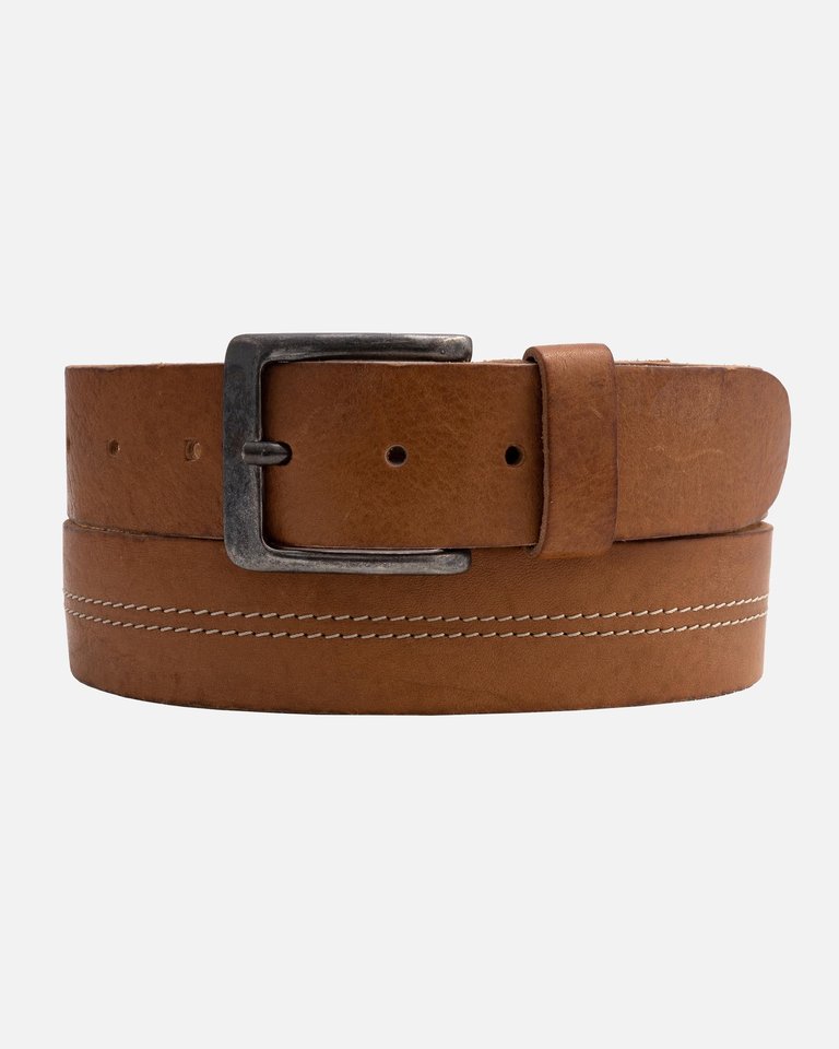 Aren | Center Stitched Leather Belt - Camel