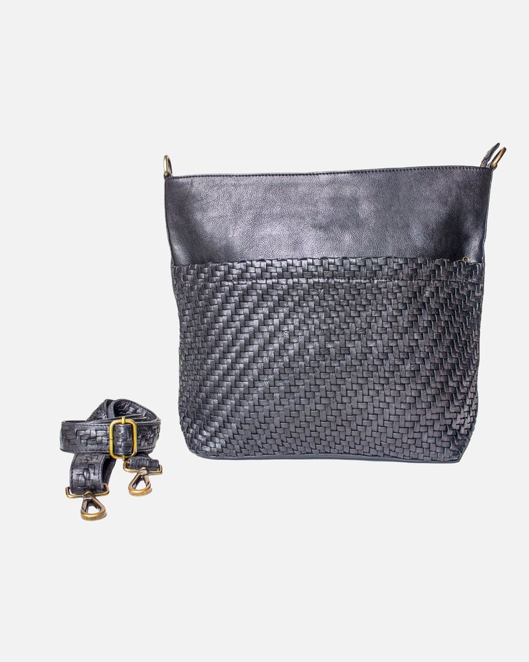 Baren | Handwoven Leather Crossbody Bag - Black