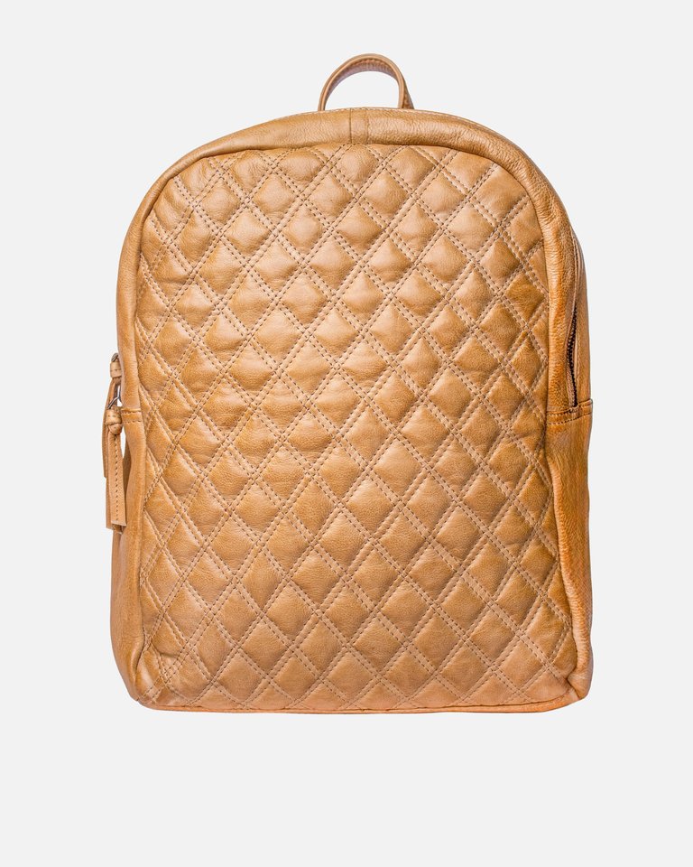 Bekema | Diamond-Patterned Leather Backpack - Butter Yellow
