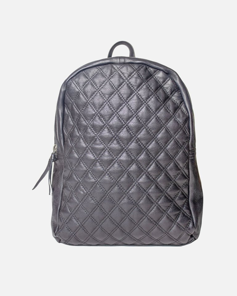 Bekema | Diamond-Patterned Leather Backpack - Black