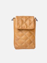 Beks | Diamond-Patterned Leather Phone Bag - Butter Yellow