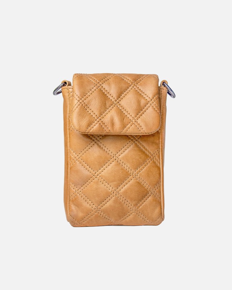 Beks | Diamond-Patterned Leather Phone Bag - Butter Yellow