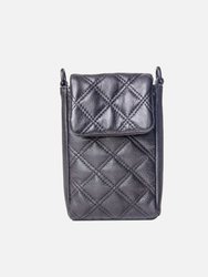 Beks | Diamond-Patterned Leather Phone Bag - Black